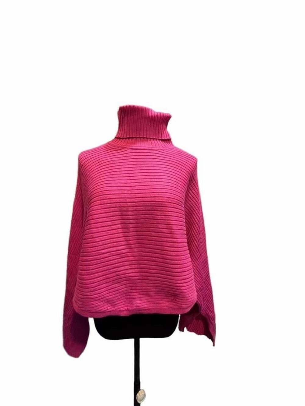 754 Pink Rose Turtleneck Sweater Size XL Pink Ribbed Knit